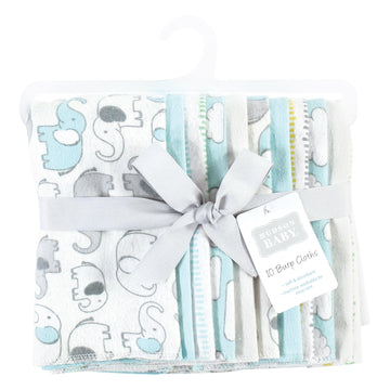 Hudson Baby Unisex Baby Cotton Flannel Burp Cloths, Neutral New Elephant 10-Pack, One Size