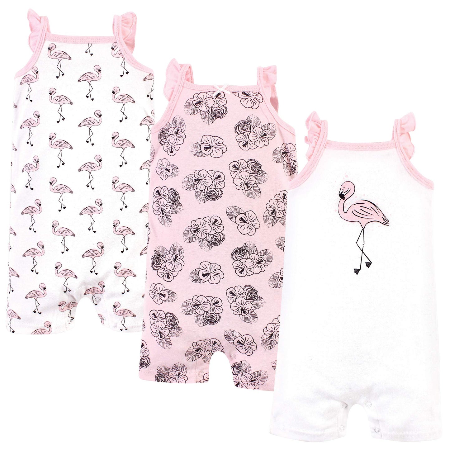 Hudson Baby Unisex Cotton Rompers, Painted Flamingo, 9-12 Months