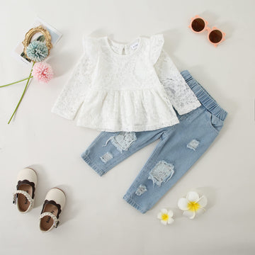 Caretoo Girls Clothes Outfits, Cute Baby Girl Floral Long Sleeve Pant Set Flower Ruffle Top