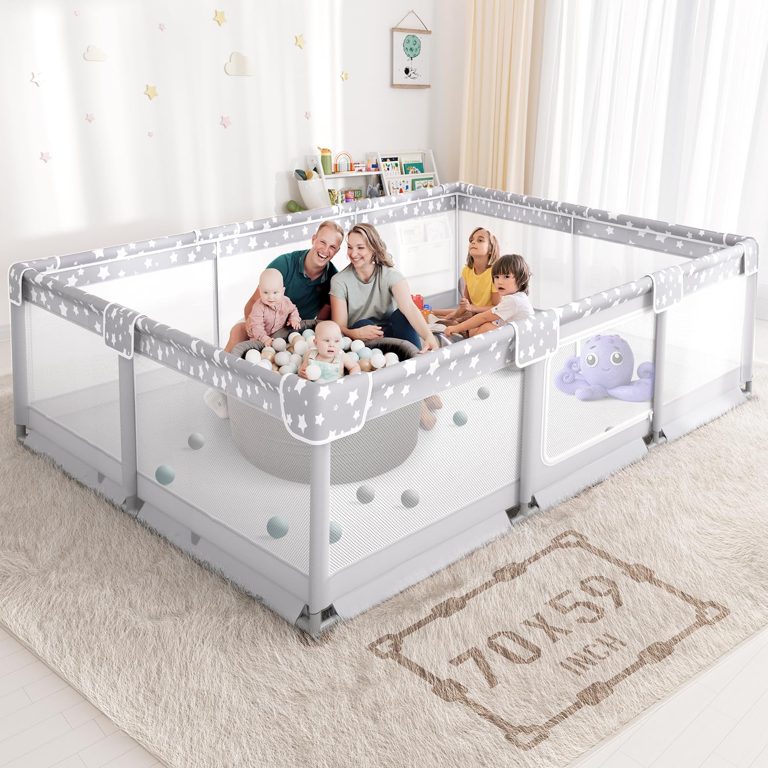 Large Baby Playpen For Babies And Toddlers - 70X59In Giant Play Pen For Babies 6-12 Months Big Play Yard For Toddlers 1-3 Play P