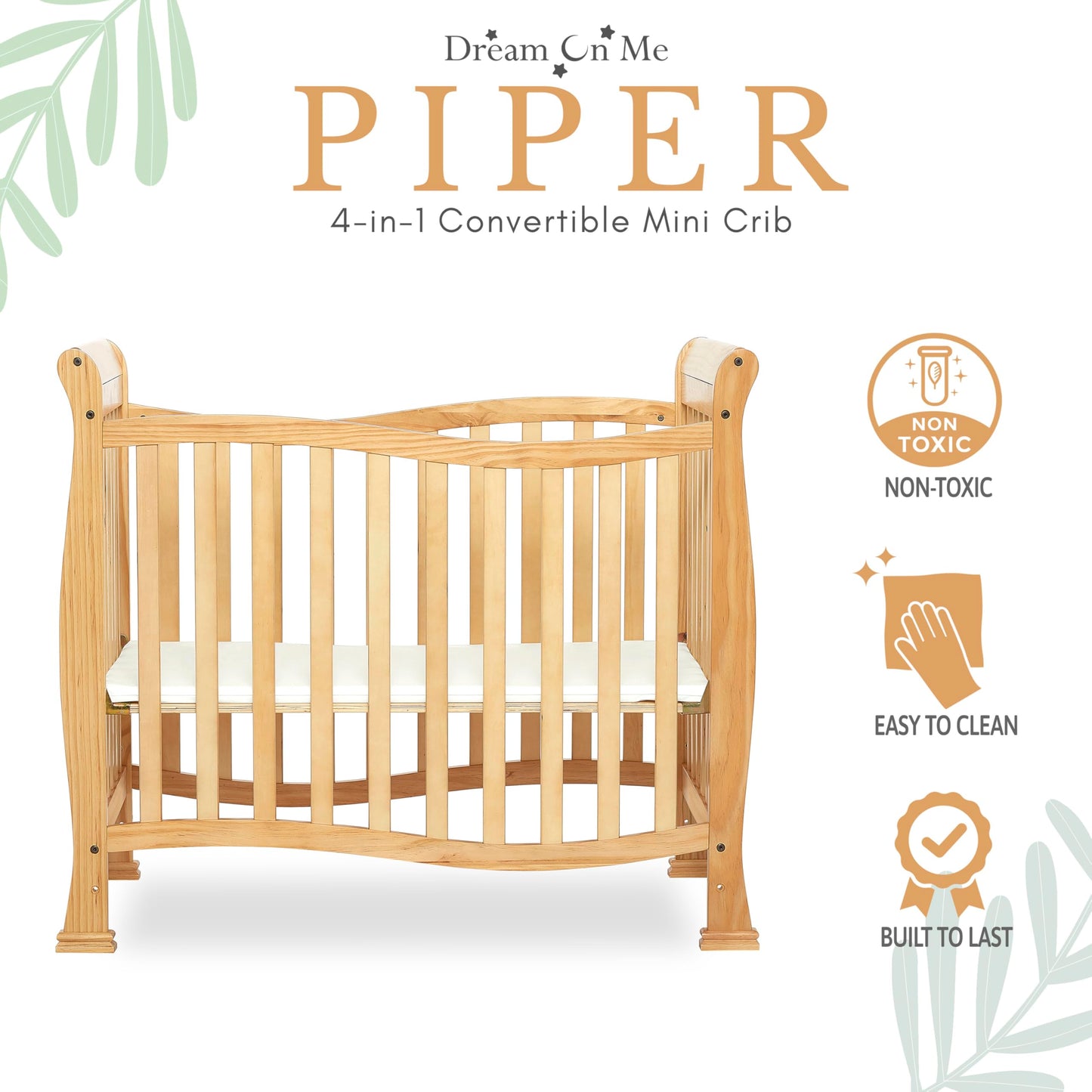 Dream On Me Violet 4-In-1 Convertible Mini Crib In Natural, Greenguard Gold Certified, Jpma Certified, 3 Position Mattress Heigh