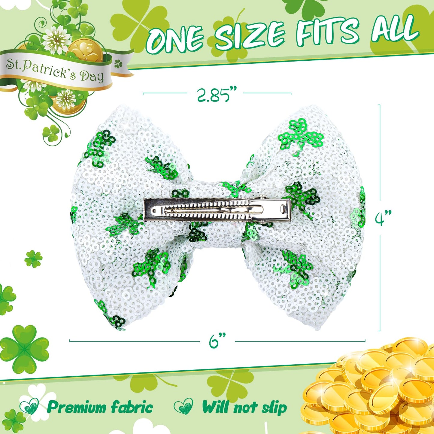Lanmerry St.Patrick'S Day 5 Inch Sequins Bow Hair Clips Clover Glitter Bow Green Hairpins Alligator Barrettes Large Hair Bows Co