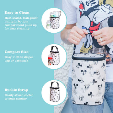 Disney Baby By J.L. Childress Twocool Breastmilk Cooler - Double Baby Bottle & Food Bag - Ice Pack Included - Fits 2-4 Bottles -