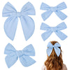 Deeka 4 Pcs Blue Cotton Linen Hair Bows 3 Styles 5' & 4' Handmade Hair Bow Set For Toddler Girls Alligator Hair Clips Knot Bow