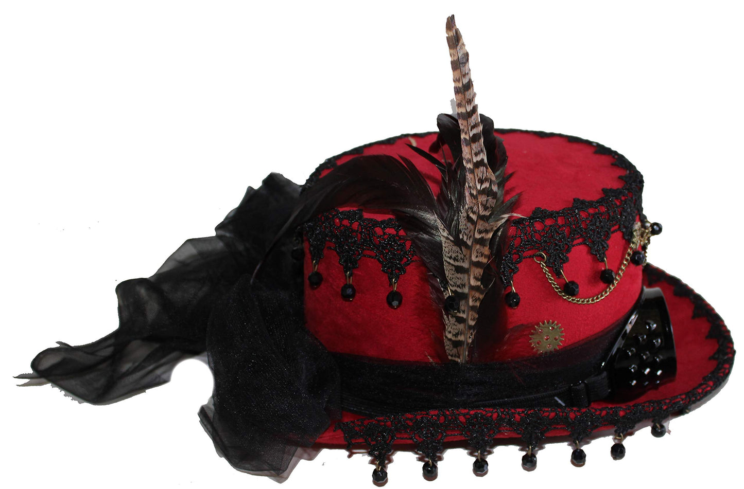 Navillus Sales Deluxe Velvet 4.25 Inch Steampunk Top Hat With Removable Goggles (Red)