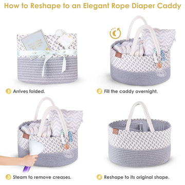 Baby Glory Unisex Diaper Caddy Organizer With Diaper Wet Dry Bag, Greeting Card And Ribbon For Baby Boy & Girl, Portable Cotton
