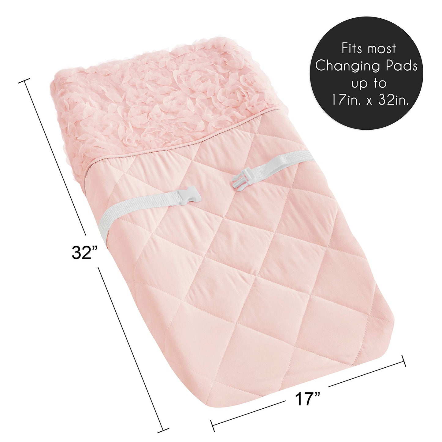 Sweet Jojo Designs Pink Floral Rose Girl Baby Nursery Changing Pad Cover - Solid Light Blush Flower Luxurious Elegant Princess V