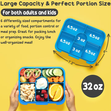 Fimibuke Snack Box For Kids & Toddlers, 6-Compartment Snack Container Bpa-Free Small Bento Box Leak-Proof Lunch Box, 32Oz Luncha