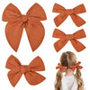 Deeka 4 Pcs Burnt Orange Cotton Linen Hair Bows 3 Styles 5' & 4' Handmade Hair Bow Set For Toddler Girls Alligator Hair Clips