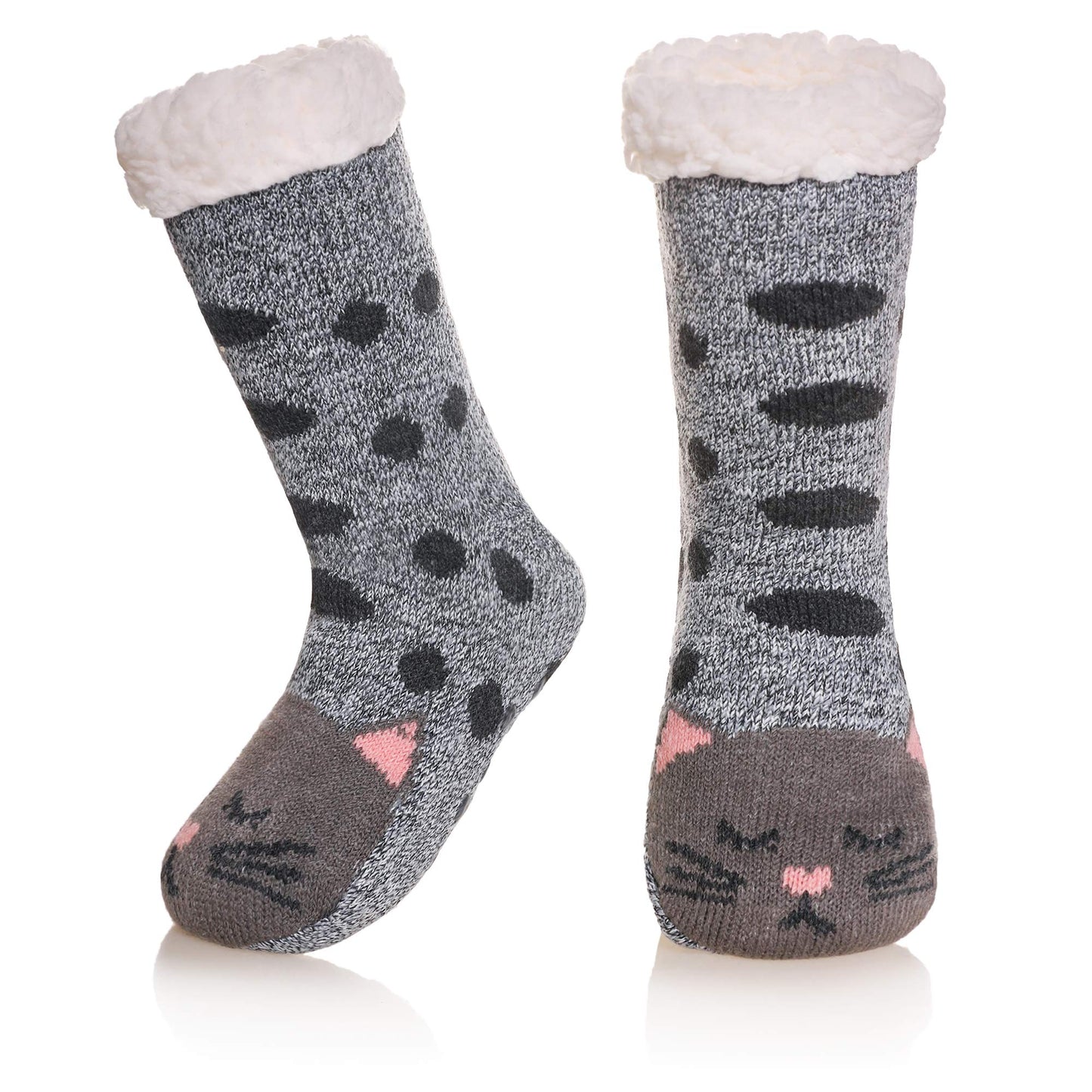 Seeyan Kids Boy Girl Soft Thick Warm Slipper Socks Winter Fleece Fuzzy Non-Skid Children Home Socks (Cat B, 8-12 Years)