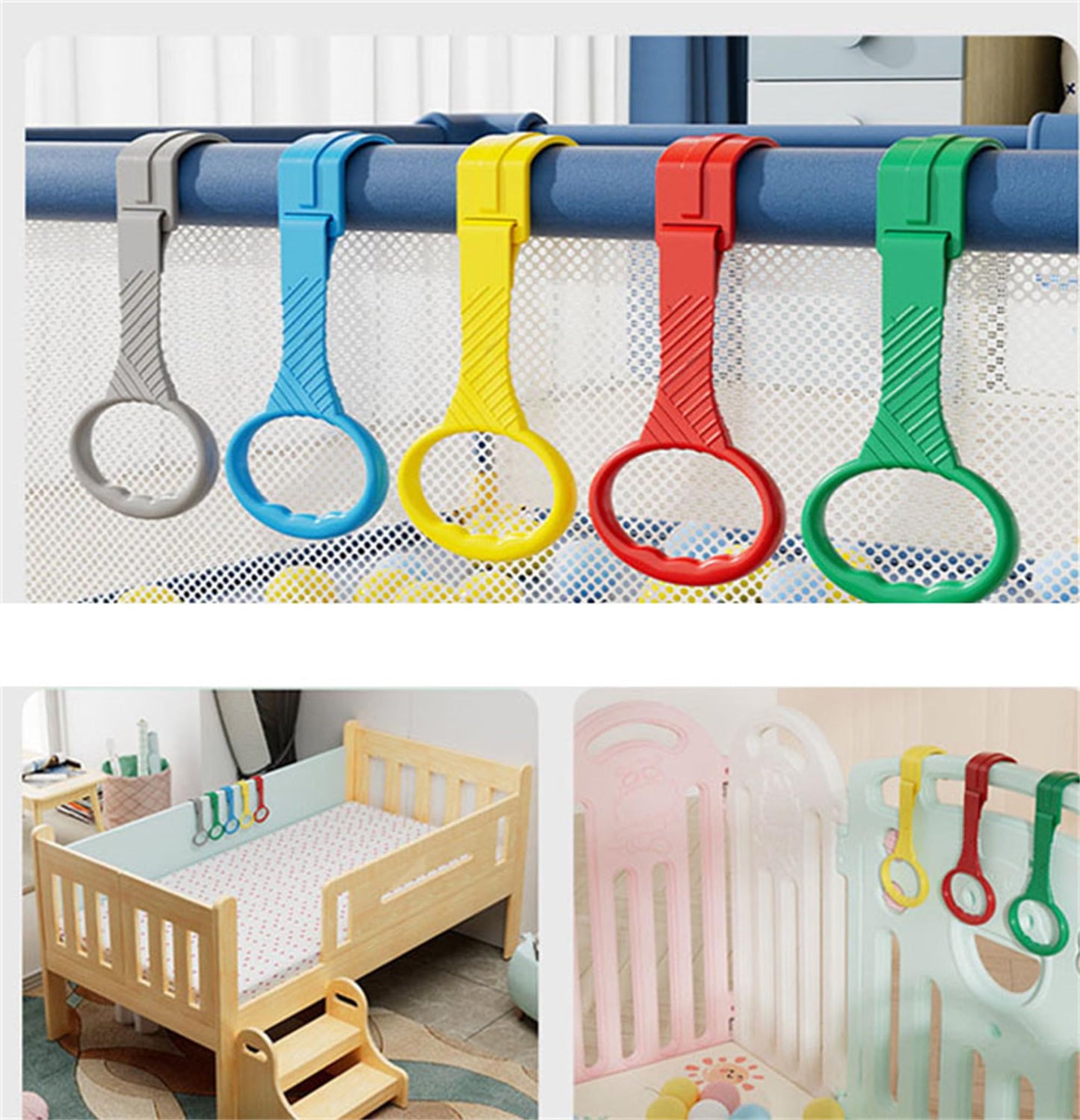 5Pcs Walk Assistant Plastic Baby Crib Pull Rings For Baby Baby Pull Up Rings Cot Hanging Rings For Infant Baby Toddler Practice