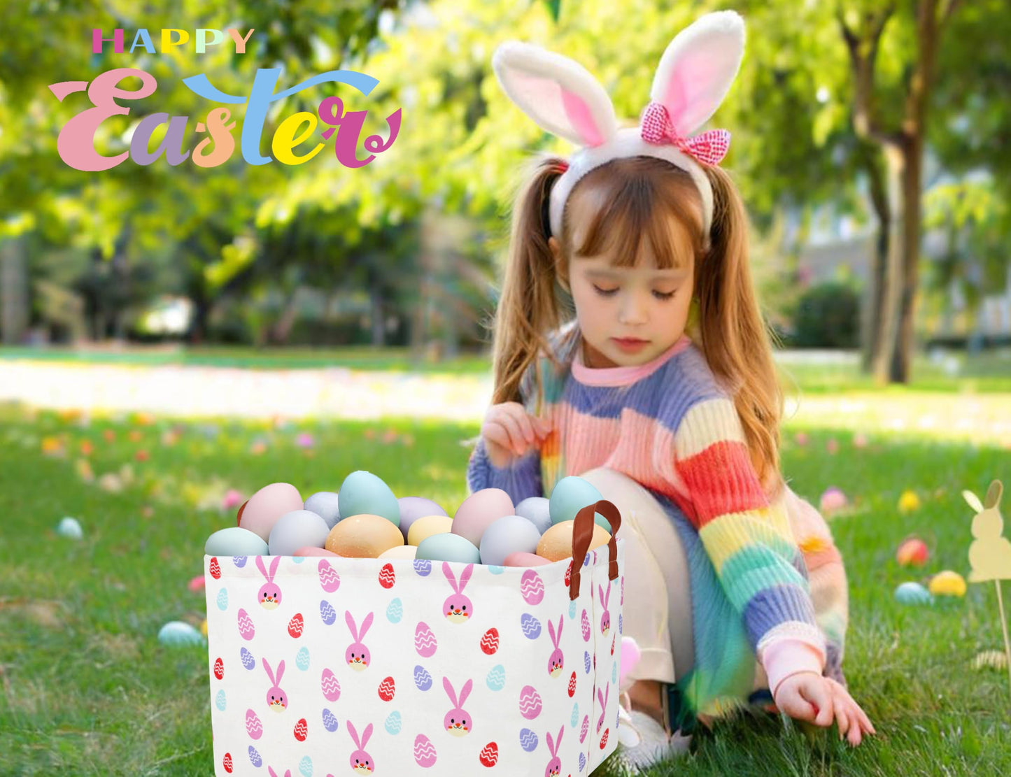 Boohit Large Easter Baskets For Kids Personalized Baby Girl Easter Basket Cute Teen Boy Spring Decor (Pink Bunny Egg)