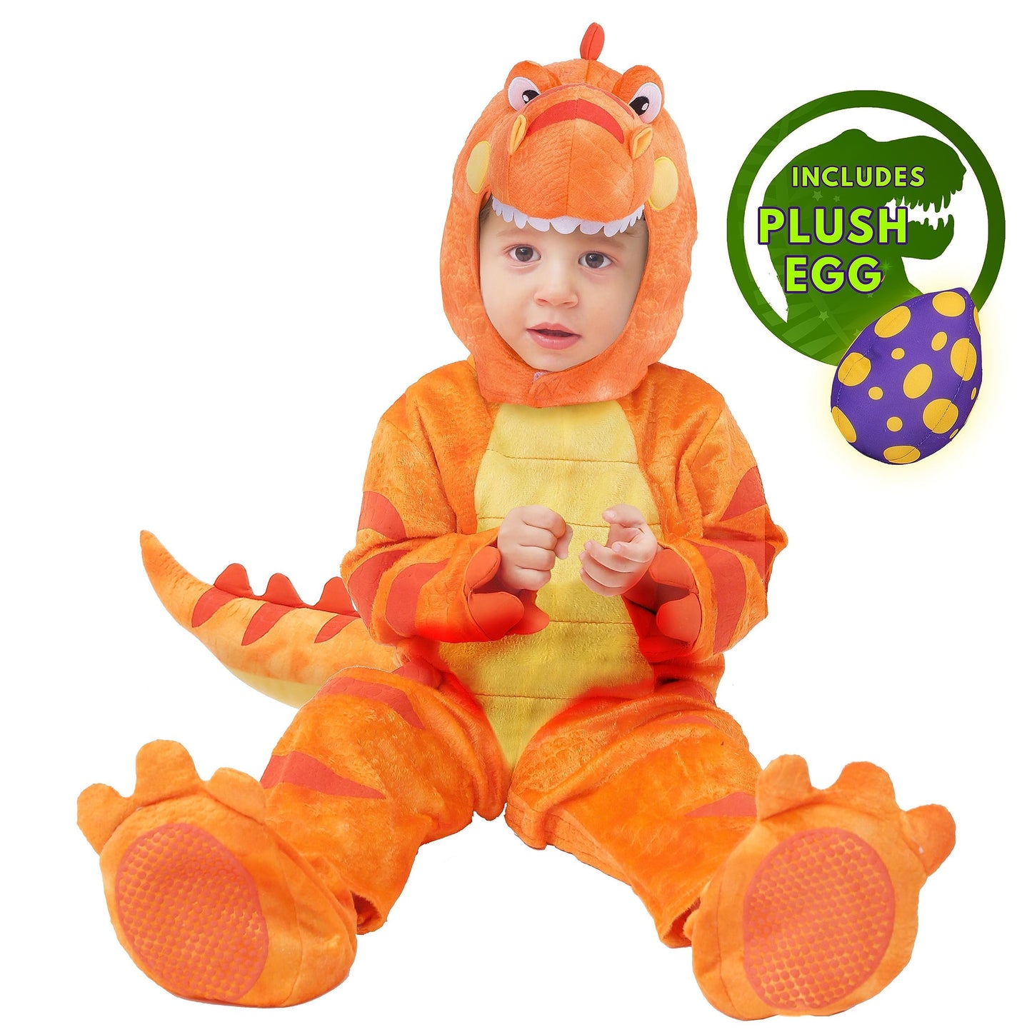 Spooktacular Creations Baby Orange T-Rex Costume With Toy Dinosaur Egg For Kids Halloween Dress Up, Dinosaur Theme Party (18-24