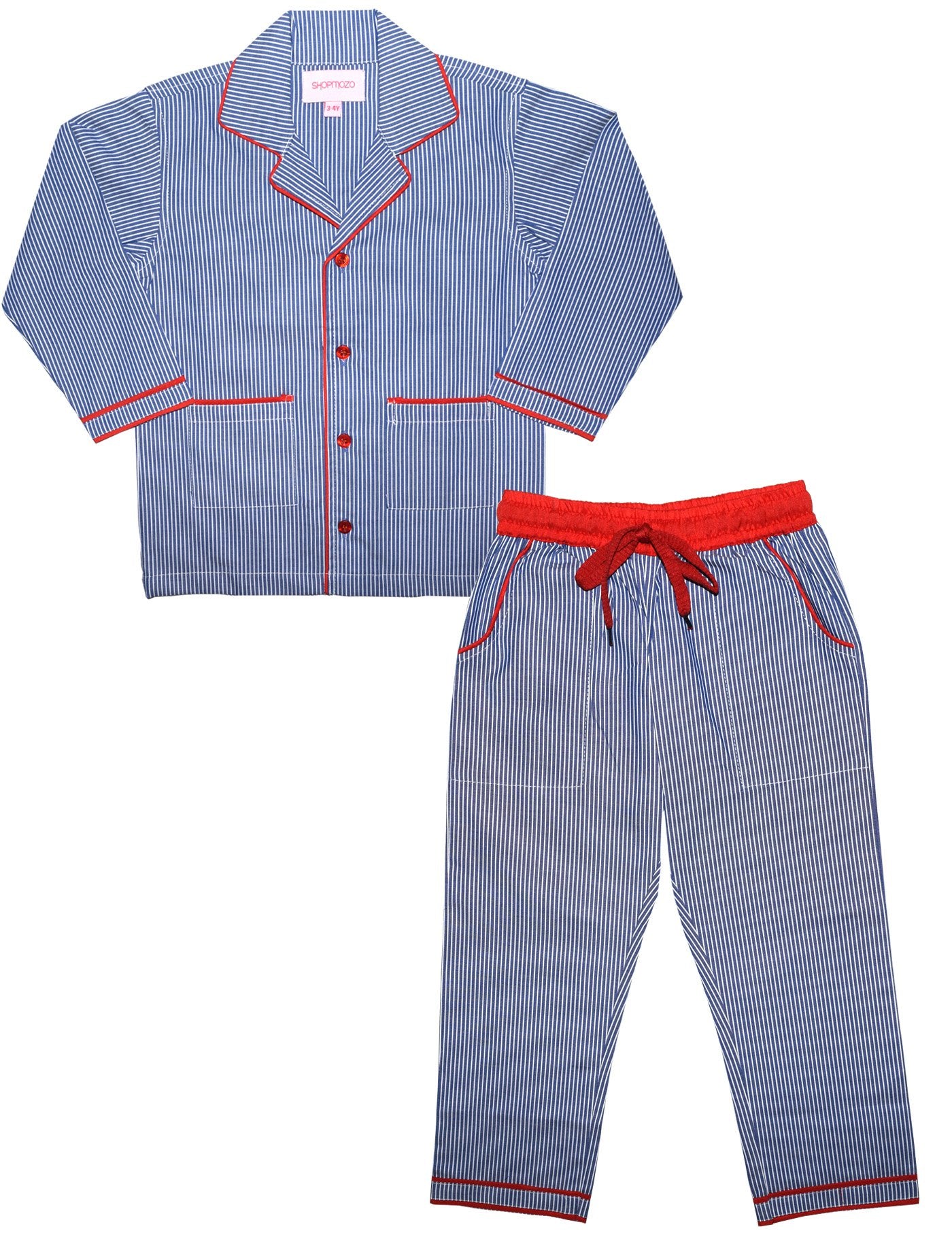 SHOPmOZO Unisex Pure Cotton Striped Night Suit for Boys and Girls Shirt and Pyjama Combo Set (SM00218UNISEXSWPS_910 Years Whit