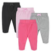Gerber Baby Girls' 4-Pack Microfleece Pants, Pink/Gray/Black, 18 Months