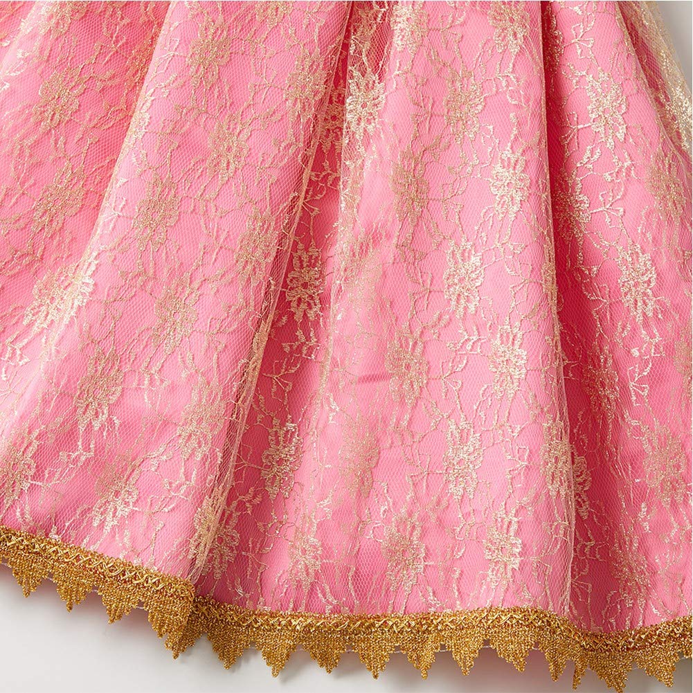 Fmyfwy Girls Aurora Princess Dress Embroidered Lace Sleeping Beauty Fancy Dress Up Halloween Christmas Birthday Gown 5-6T