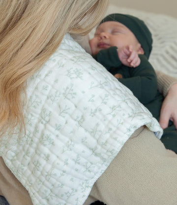 Nana Baby Burp Cloths | 100% Organic Muslin Cotton | Set Of 3 (Pistachio/Cream)