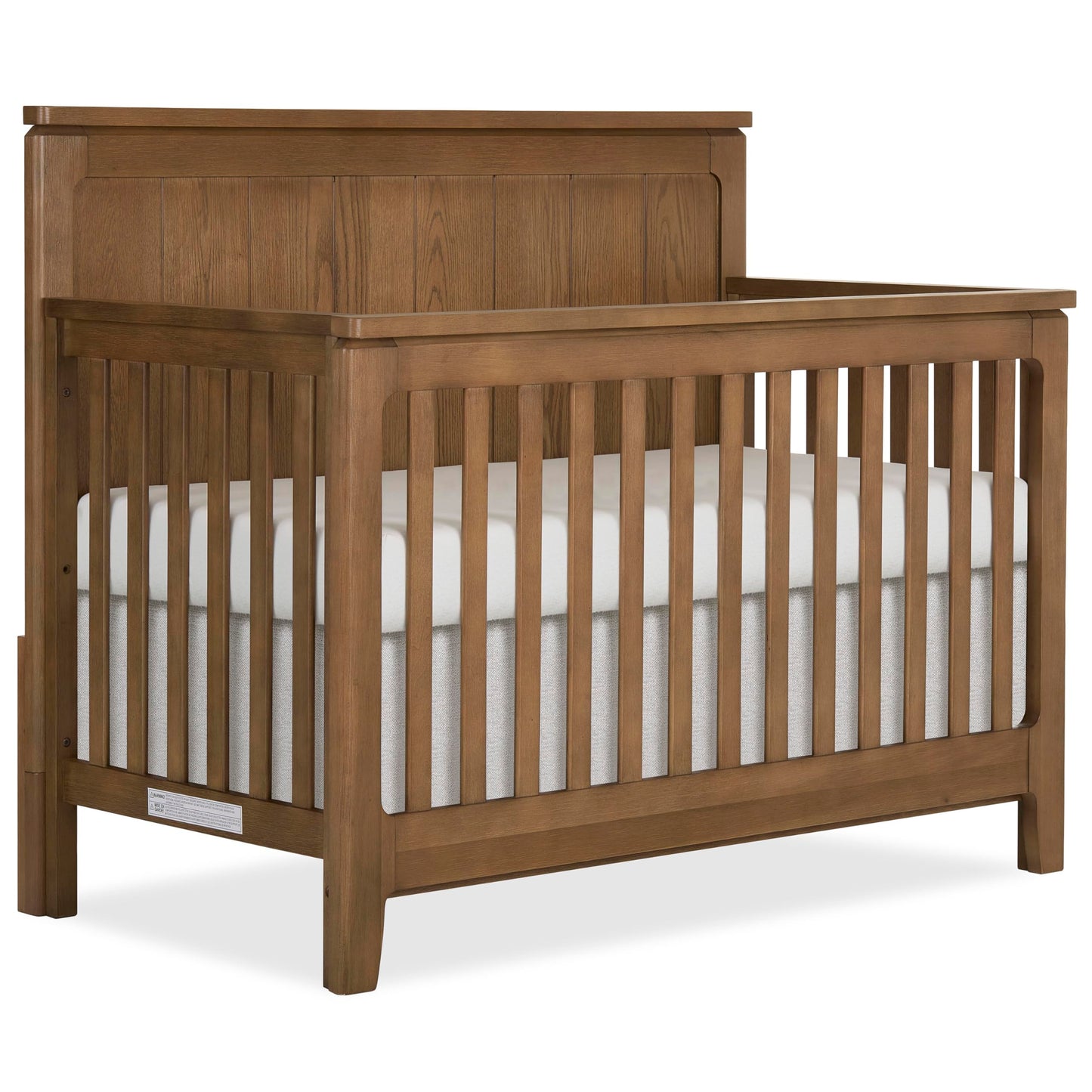 volur Oakley 5-in-1 Convertible Full-Size Baby Crib in Hickory, GreenGuard Gold & JPMA, 3 Mattress Heights, Converts to Toddle