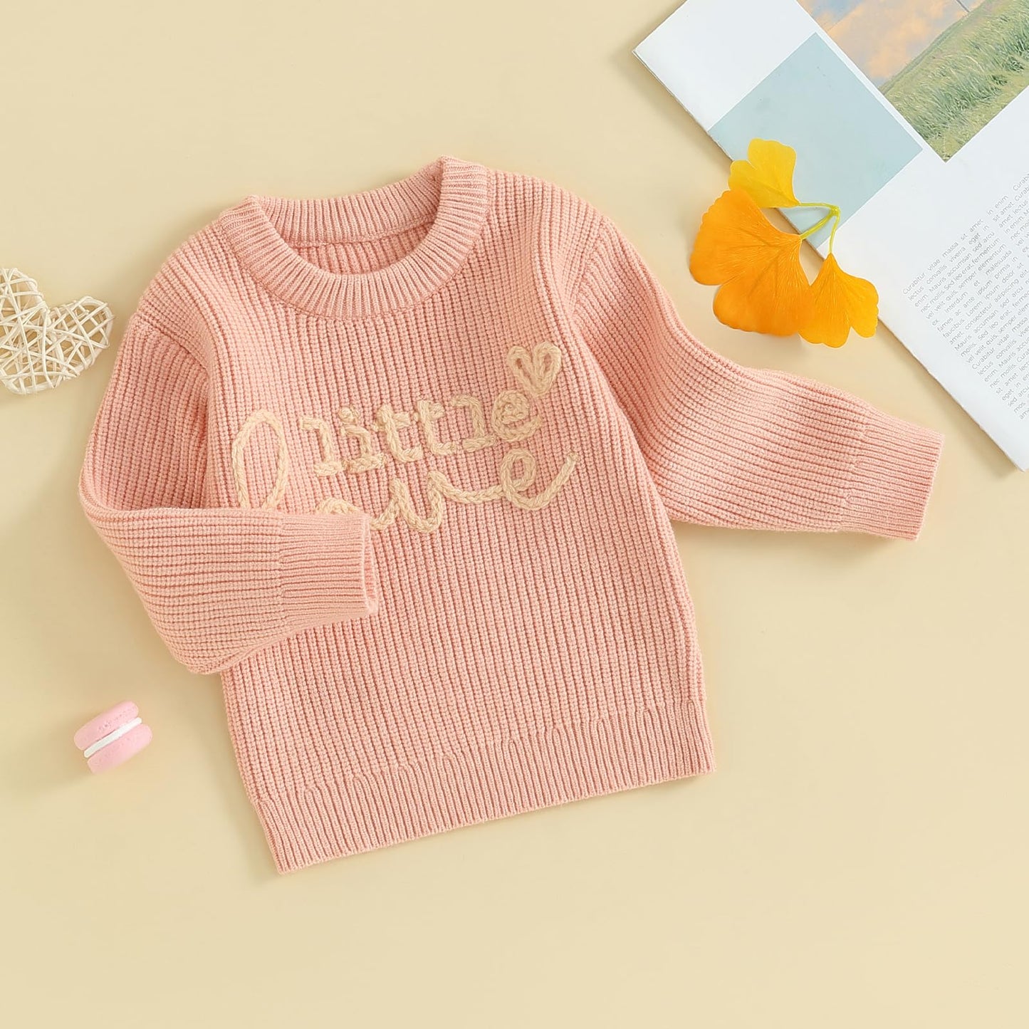 My First Valentines Day Baby Girl Outfit Baby Valentines Day Sweater Love Embroidery Knit Pullover Sweatshirt Top(E-Pink Little