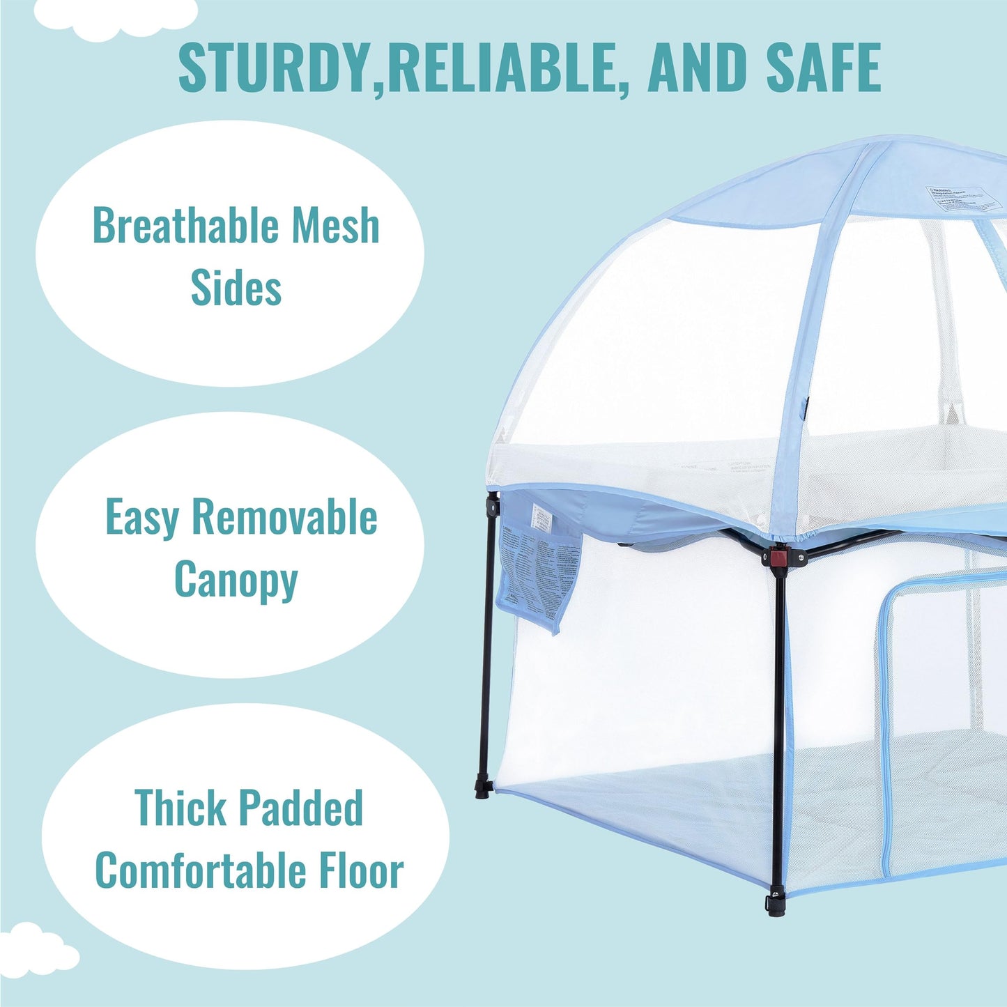 Dream On Me Ziggy Square Playpen With Canopy | Baby Playpen | Portable And Lightweight | Playpen For Babies And Toddler | Blue