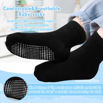 Hyzgb Toddler Boys Socks 3T-4T 5T 12 Pairs Toddler Socks With Grip Cotton Crew Non Slip Kids Socks For Little Boys Birthday Gift