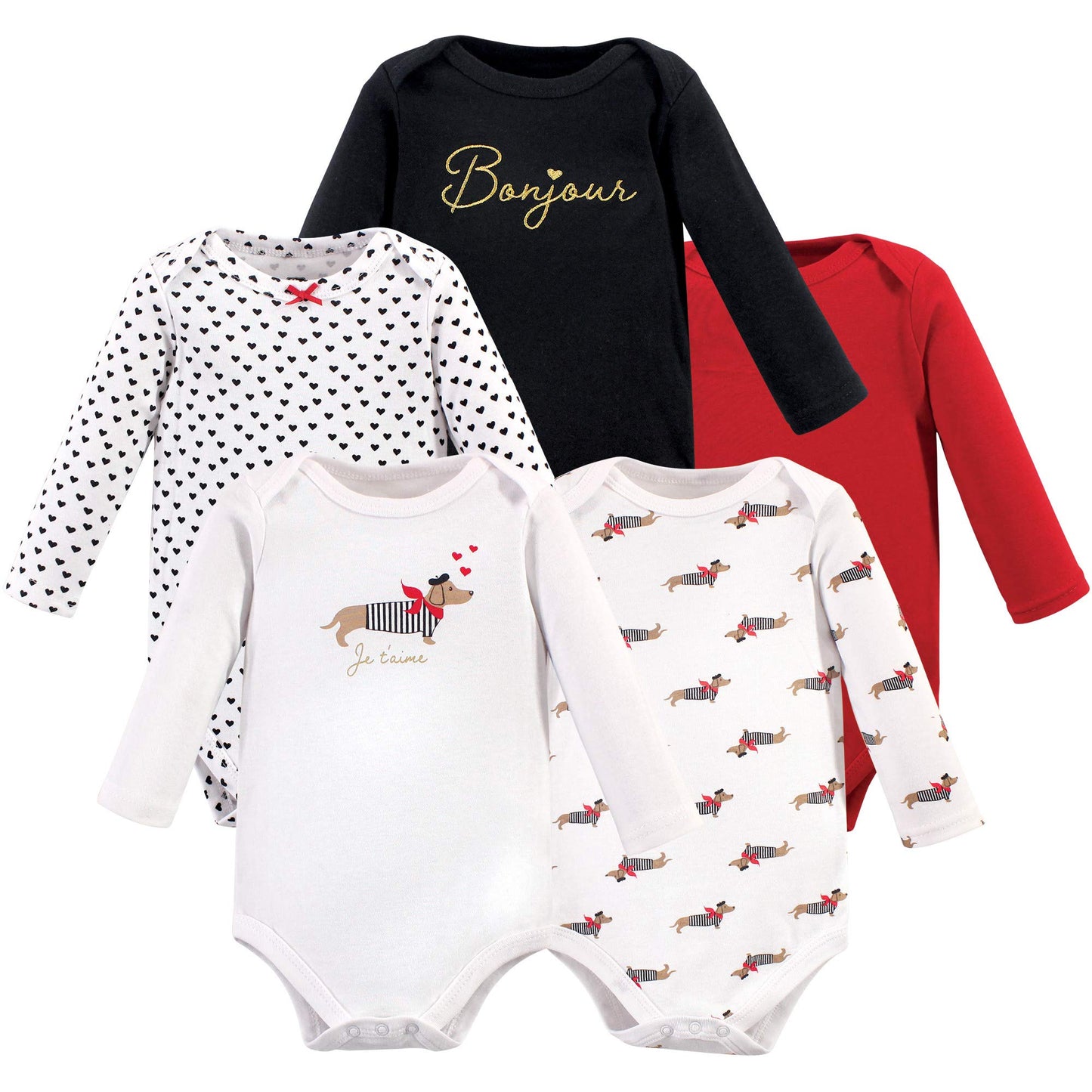 Hudson Baby Unisex Baby Cotton Long-Sleeve Bodysuits, Bonjour, 6-9 Months Us