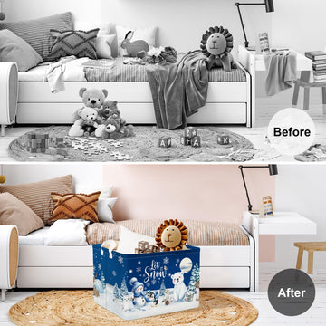 Clastyle Winter Animals Storage Basket Christmas Snowman Penguin Gift Basket Kid Polar Bear Deer Owl Seal Nursery Bin Large Clot