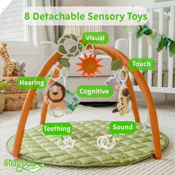 Snappea Baby Activity Mat. Jungle Baby Play Gym Mat, Tummy Time Mat With 8 Baby Toys And Handle. Non Slip, Soft 37In Baby Play M