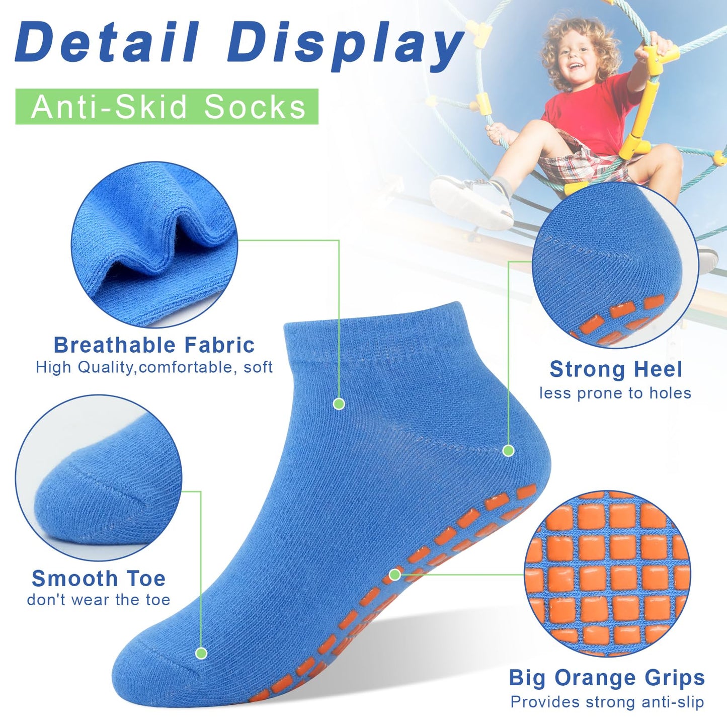 Hycles Boys Girls Non-Slip Toddler Socks Grip Ankle Sticky Sock Anti-Skid Socks For Kids 6 Pairs For 6-9 Years Kids