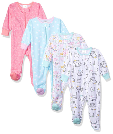 Onesies Brand Baby Girls 4-Pack 'N Play Footies Multi And Toddler Sleepers, Cats, 0-3 Months Us