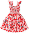 Retsugo Baby Girl Strawberry Dress Ruffle Sleeve Twirly Tiered Smocked Sundress Toddler Kids Pink Shirred Dresses 6-7 Years
