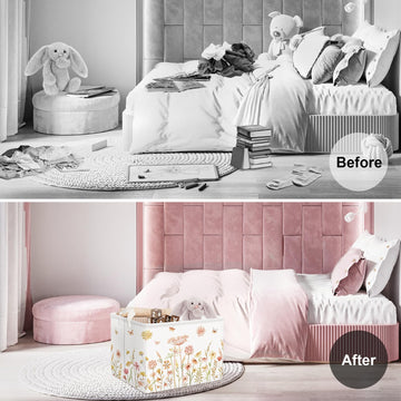 Clastyle Boho Flower Nursery Basket Fall Wildflower Floral Dandelion Storage Bin Plant Butterfly Baby Girl Gift Basket Rectangle