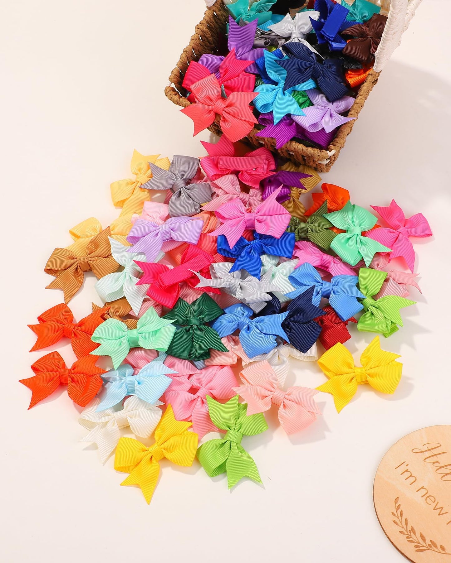 Doboi Hair Clips 100Pcs 2' Infant Grosgrain Boutique Ribbon Mini Bows For Girls Teens Infants Kids Toddlers Newborn - 50 Pairs