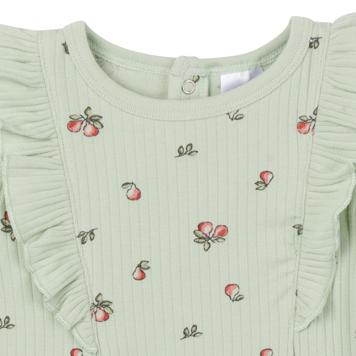 Gerber Baby Girls' Ruffle-Edge Romper, Green Pears, 12 Months