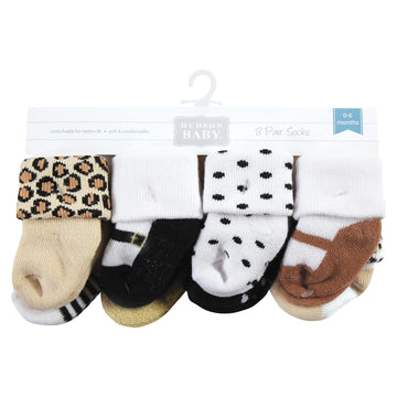 Hudson Baby Unisex Baby Cotton Rich Newborn And Terry Socks, Neutral Leopard, 0-6 Months