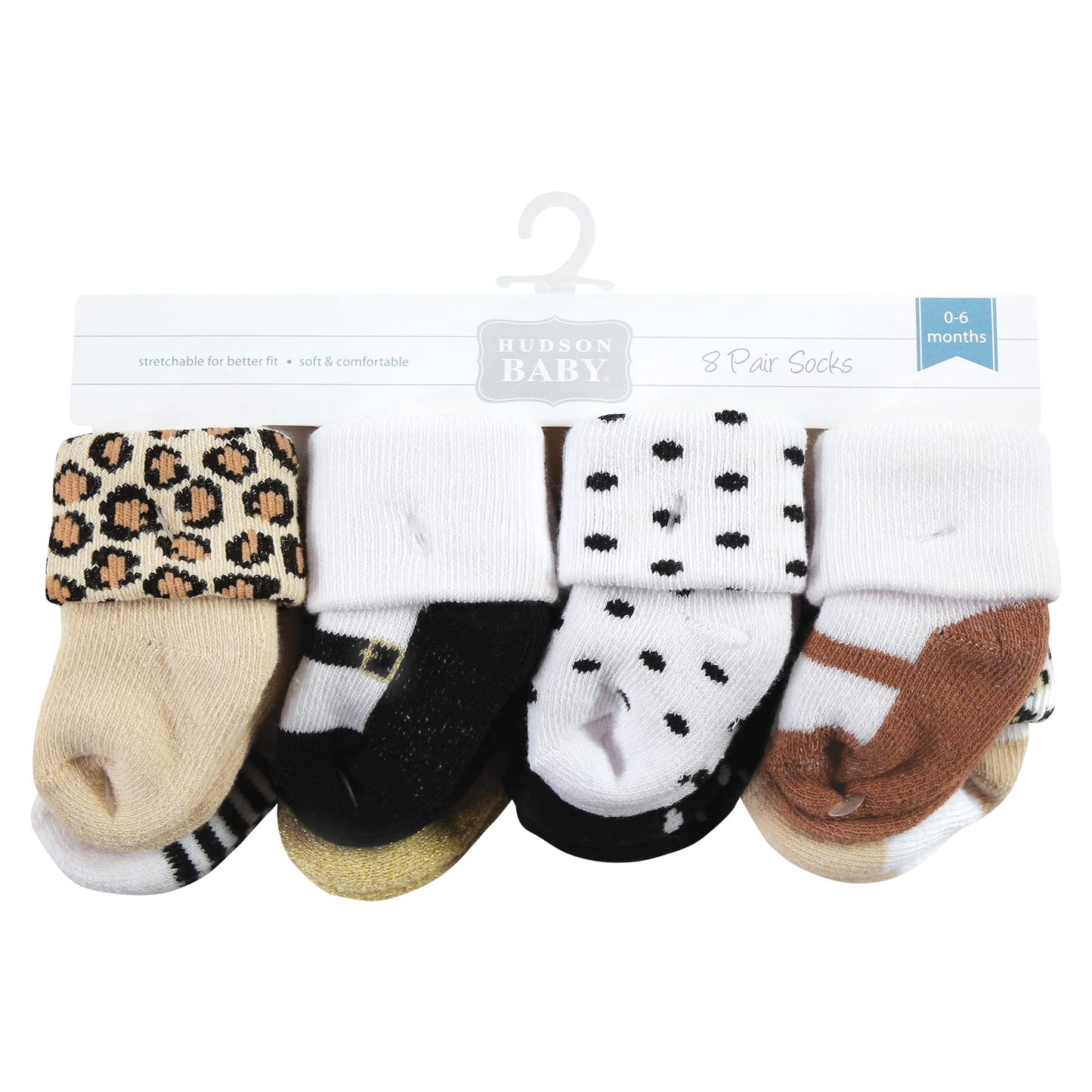 Hudson Baby Unisex Baby Cotton Rich Newborn And Terry Socks, Neutral Leopard, 6-12 Months
