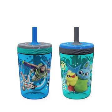 Zak Designs Kelso 15 Oz Tumbler Set (Toy Story 4 - Woody & Buzz 2Pc Set) Toddlers Cup Non-Bpa Leak-Proof Screw-On Lid With Straw