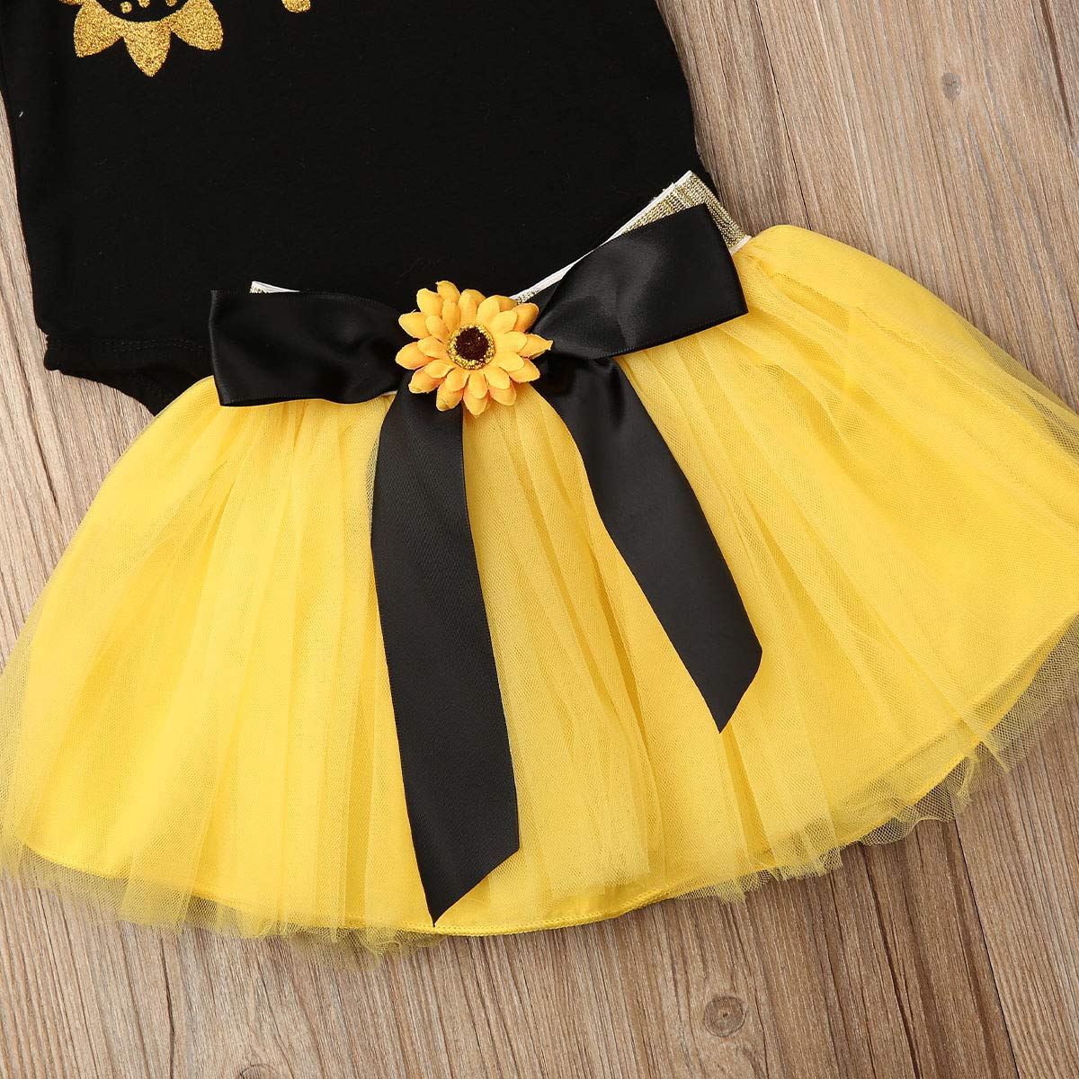 Ma&Baby Newborn Girls 1St Birthday Outfit Ruffled Floral One Romper Yellow Tutu Skirt Dress First Birthday Girl Outfit (Black+Ye