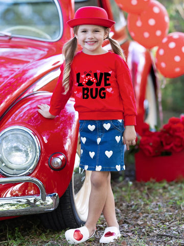 Tkria Toddler Girl Valentine'S Day Outfit Pullovers Heart Letter Print Shirt Kids Love Ladybug Sweatshirt Valentine Baby Clothes