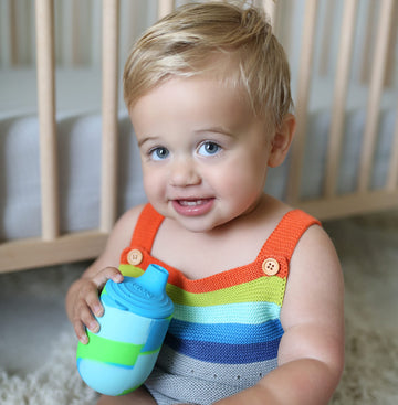 Nuby Silicone Tie-Dye First Training Cup With Free Flow Soft Spout - 6Oz, 6+ Months, Blue/Green