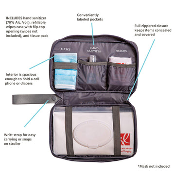 J.L. Childress Healthy Habits On-The-Go Clutch With Baby Wipes Case, Hand Sanitizer, Travel Tissues - Organize And Carry Ppe - B
