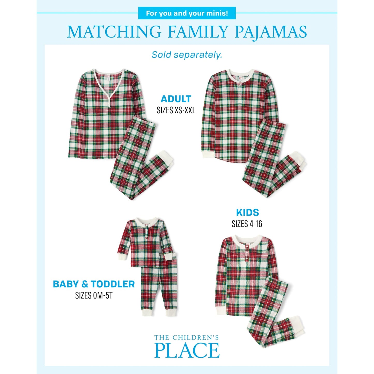 The Children'S Place Baby Kids 2 Piece Family Matching, Thermal Pajamas Sets, Red Tartan Plaid