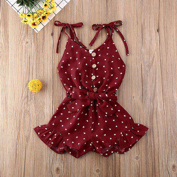Toddler Kid Baby Girl Strap Sleeveless Romper Halter Heart Jumpsuit Bodysuit Shorts Overalls Summer Outfits Set (Red,4-5T)
