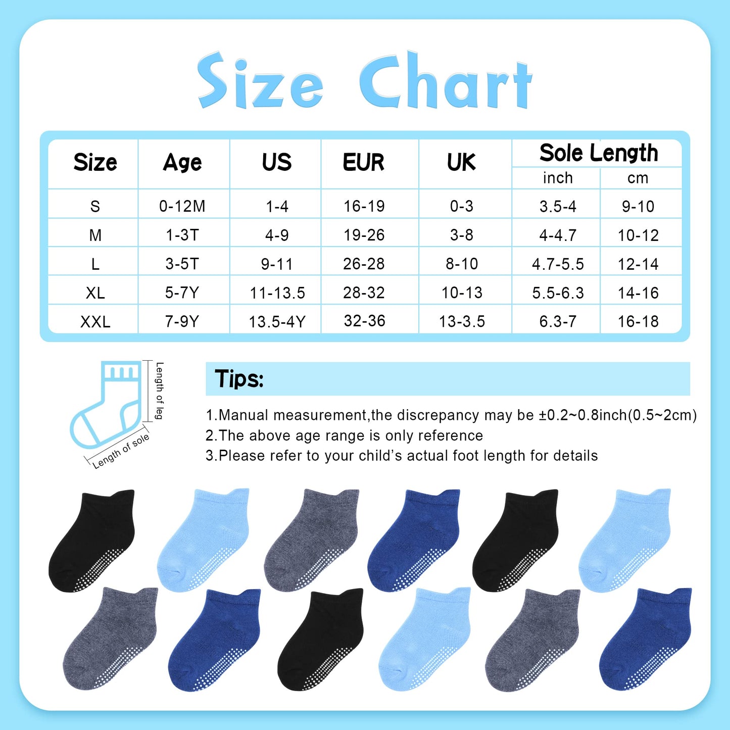 Hyzgb Baby Socks 12-24 Months 12 Pairs Toddler Socks Boys 1T 2T 3T Cotton Ankle Socks With Non Skid Grippers For Boy 1-2-3 Years