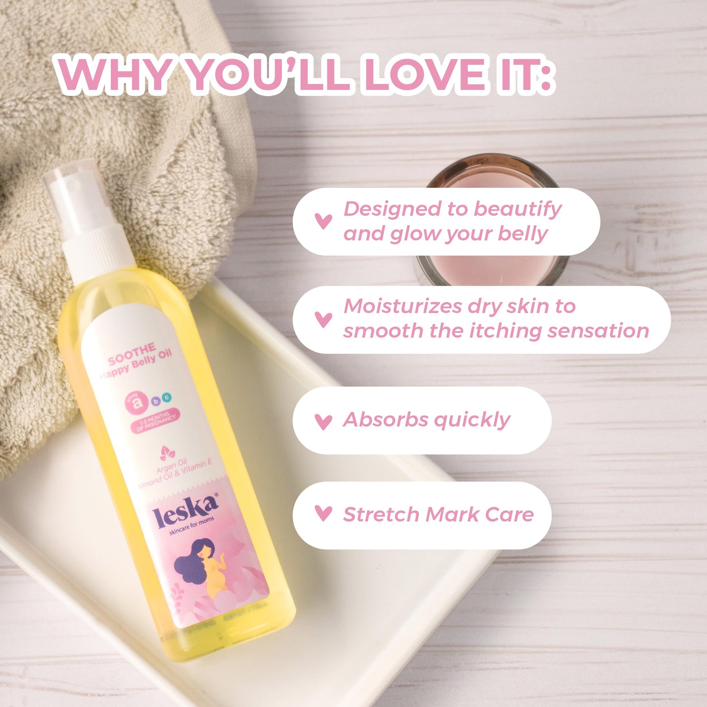 Leska Maternity Stretch Mark Moisturizing Oil | Stage A: Soothe Happy Belly Oil (Pregnancy Months 1-5) | Part Of A Complete 3 St