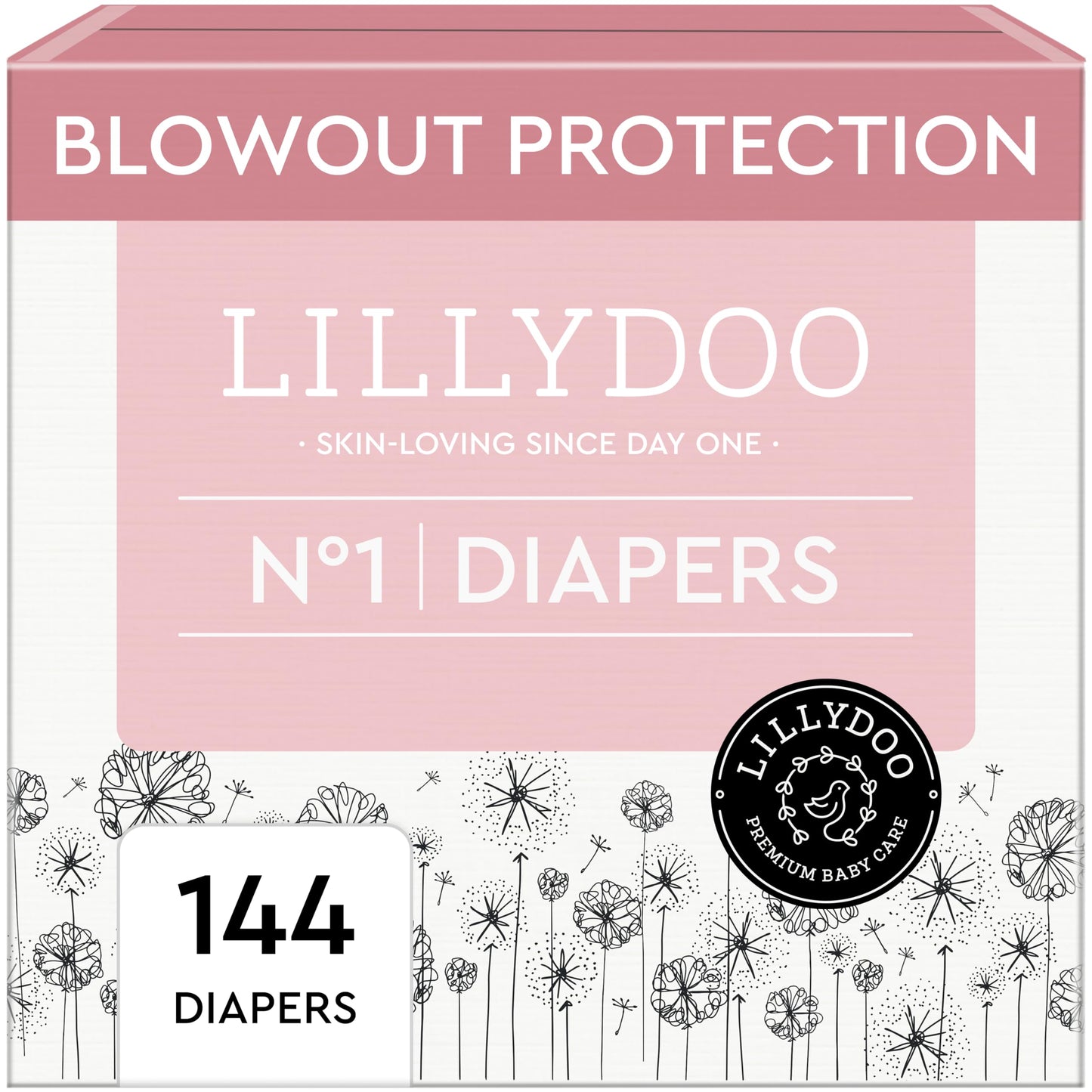 LILLYDOO Baby Diapers - Size 1 (4-11 lbs), Monthly Supply (144 Count), Leak Protection, Skin-Friendly, Ultrasoft, Perfume- & Chl