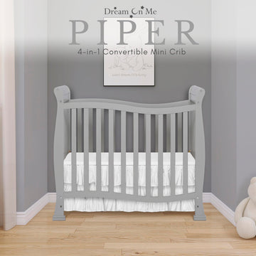 Dream On Me Violet 4-In-1 Convertible Mini Crib In Pebble Grey, Greenguard Gold Certified, Jpma Certified, 3 Position Mattress H