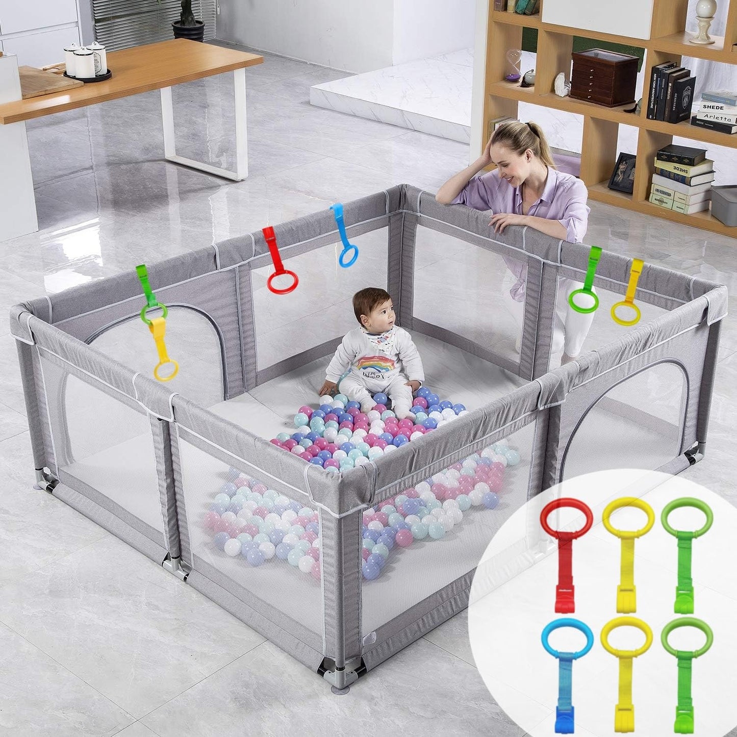 Baby Pull Up Rings, Pull Up Rings For Playpen, Baby Crib Pull Rings, Baby Cot Hanging Rings, Infant Baby Toddler Walking Assista