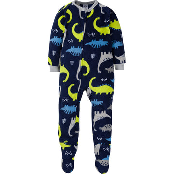 Gerber Baby Boys' Toddler Loose Fit Flame Resistant Fleece Footed Pajamas 2-Pack, Blue Dinos, 6-9 Months