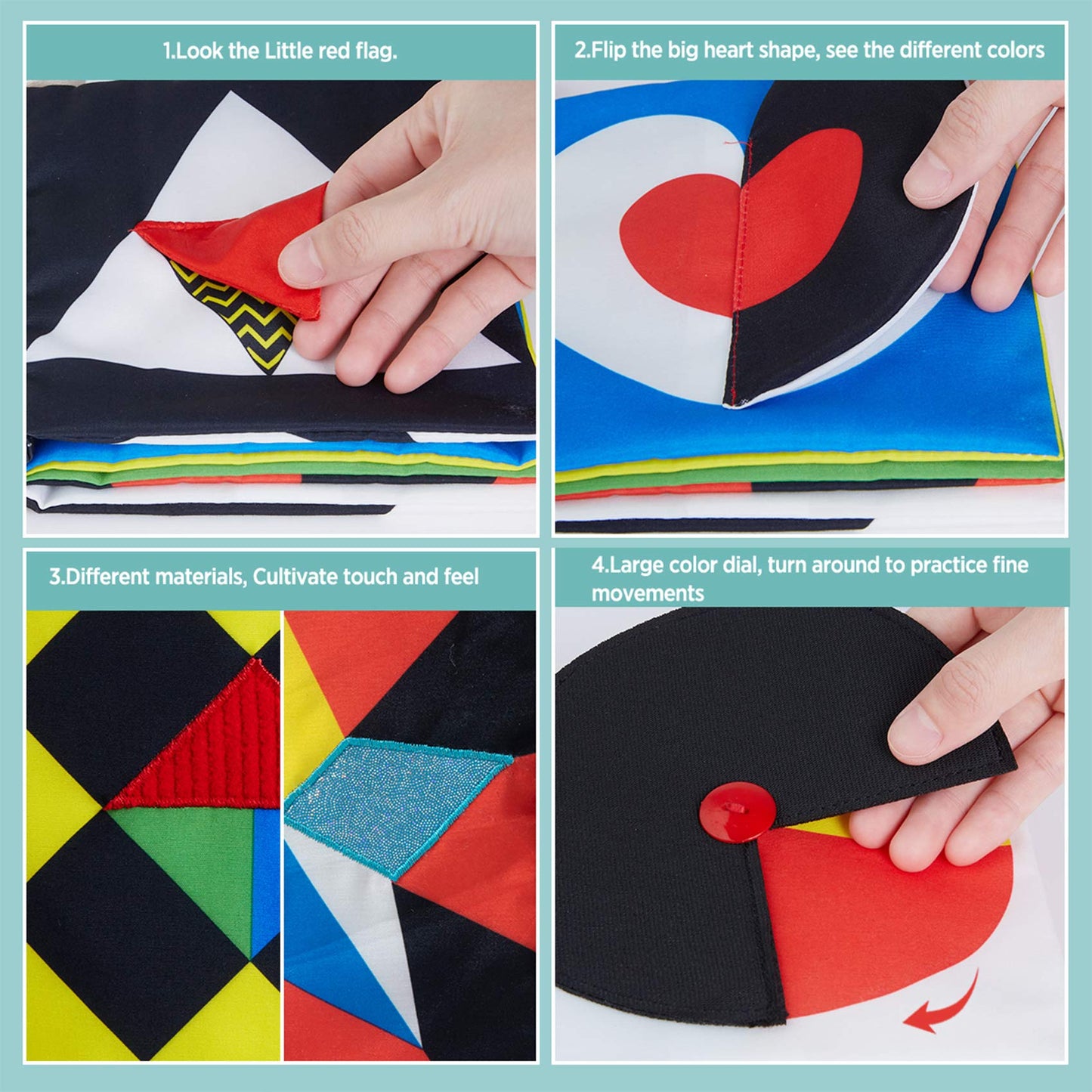 beiens Baby Books Toys, High Contrast Black and White, Non Toxic Fabric Touch and Feel Crinkle Cloth ,Early Educational Stimulat